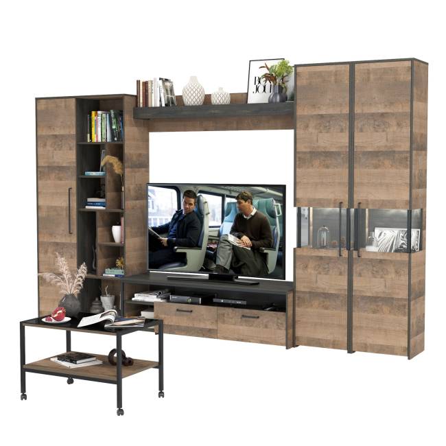 Полный набор мебели для гостиной в стиле лофт Трувор № 139 в комплекте журнальный столик цвет дуб гранж песочный/интра Полный набор мебели для гостиной в стиле лофт Трувор № 139 в комплекте журнальный столик цвет дуб гранж песочный/интра