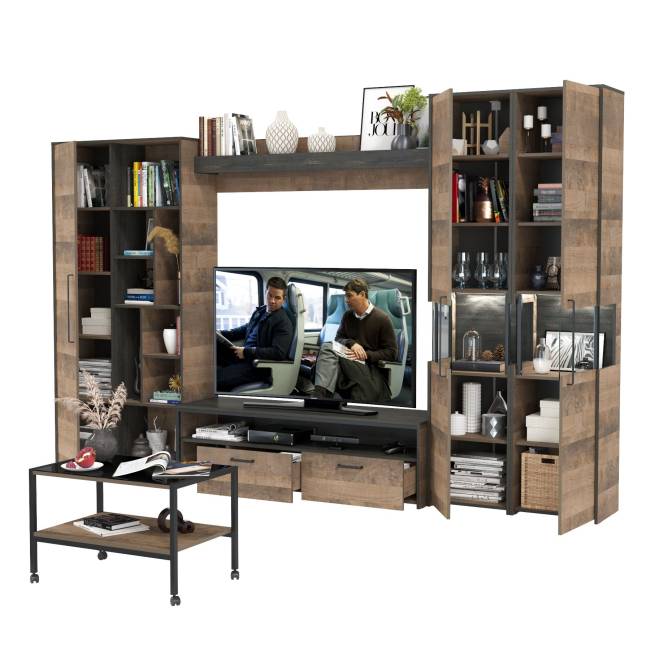 Полный набор мебели для гостиной в стиле лофт Трувор № 139 в комплекте журнальный столик цвет дуб гранж песочный/интра Полный набор мебели для гостиной в стиле лофт Трувор № 139 в комплекте журнальный столик цвет дуб гранж песочный/интра