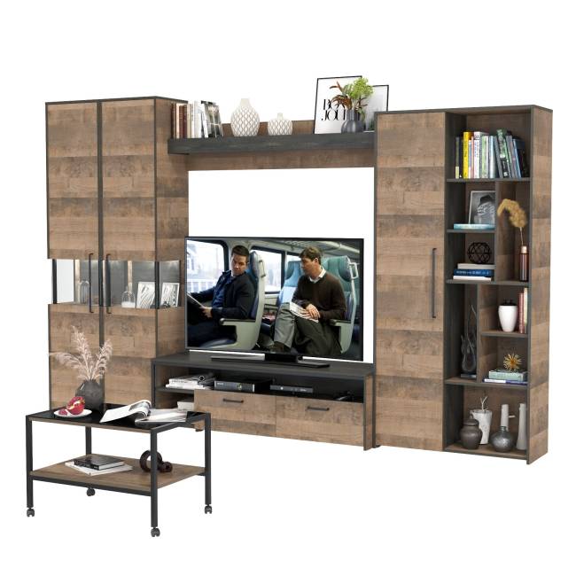 Полный набор мебели для гостиной в стиле лофт Трувор № 139 в комплекте журнальный столик цвет дуб гранж песочный/интра Полный набор мебели для гостиной в стиле лофт Трувор № 139 в комплекте журнальный столик цвет дуб гранж песочный/интра