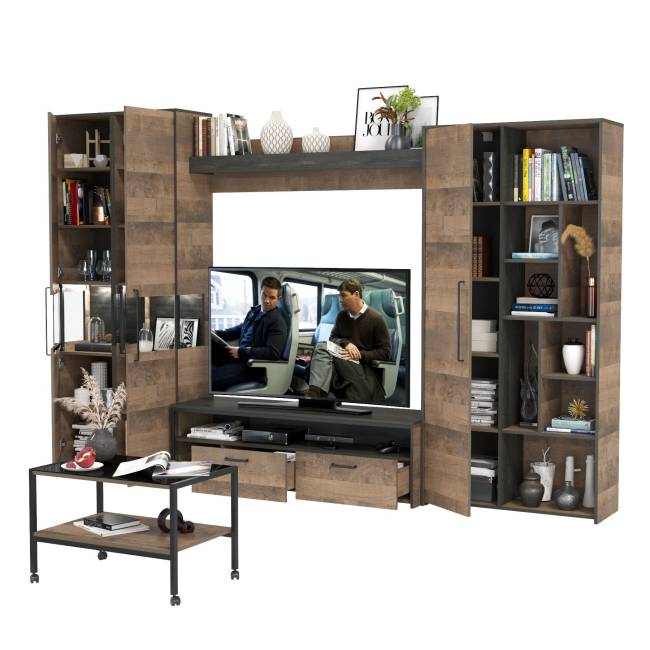 Полный набор мебели для гостиной в стиле лофт Трувор № 139 в комплекте журнальный столик цвет дуб гранж песочный/интра Полный набор мебели для гостиной в стиле лофт Трувор № 139 в комплекте журнальный столик цвет дуб гранж песочный/интра