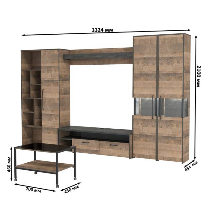Полный набор мебели для гостиной в стиле лофт Трувор № 139 в комплекте журнальный столик цвет дуб гранж песочный/интра Полный набор мебели для гостиной в стиле лофт Трувор № 139 в комплекте журнальный столик цвет дуб гранж песочный/интра