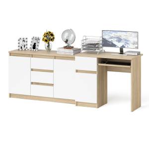 Комод-тумба Мори МК1200 3 ящика и две дверки со столом компьютерным МС-1 левым Мори цвет дуб сонома/белый