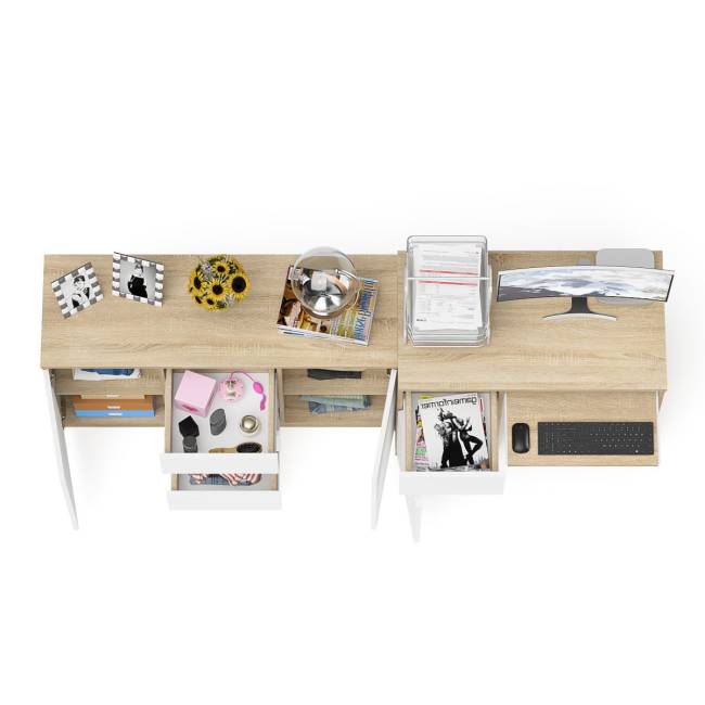 Комод-тумба Мори МК1200 3 ящика и две дверки со столом компьютерным МС-1 левым Мори цвет дуб сонома/белый