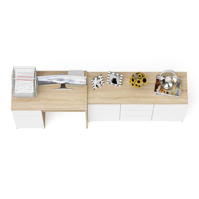 Комод-тумба Мори МК1200 3 ящика и две дверки со столом компьютерным МС-1 левым Мори цвет дуб сонома/белый