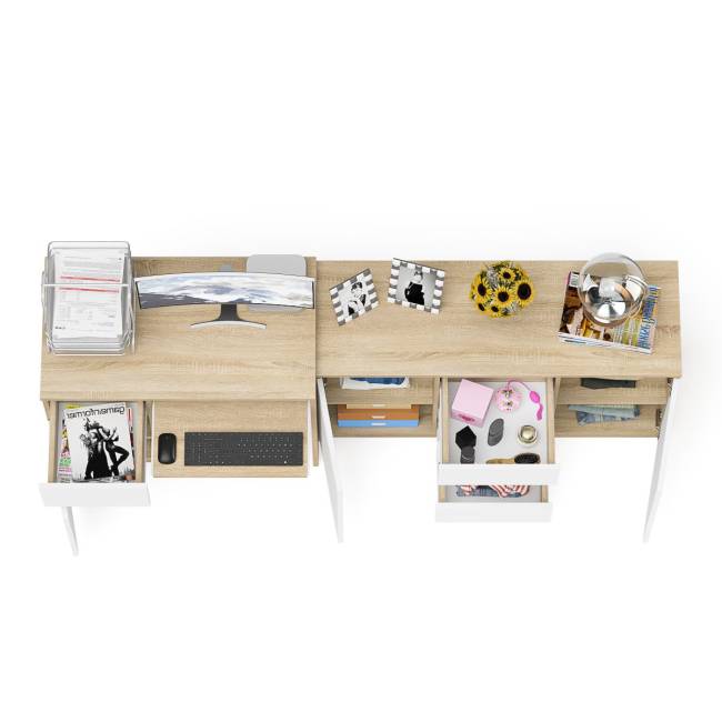 Комод-тумба Мори МК1200 3 ящика и две дверки со столом компьютерным МС-1 левым Мори цвет дуб сонома/белый