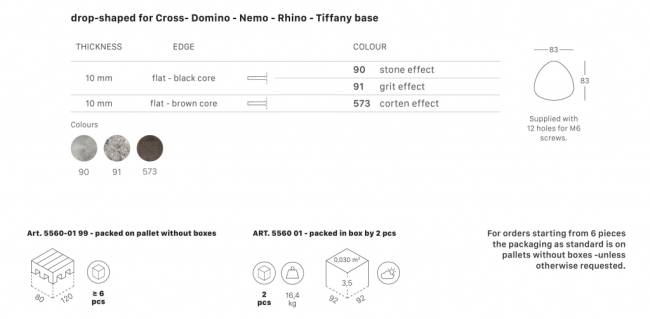 Столешница каплевидная Compact Laminate для подстолья Nemo, Domino, Tiffany, Cross, Rhino зернистый 830х830х10 мм