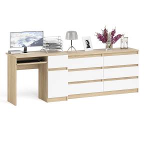 Комод Мори МК1380 6 выдвижных ящиков с компьютерным столом МС-1 правый цвет дуб сонома/белый
