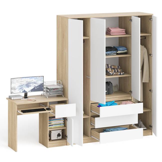 Стол компьютерный МС-1 правый и шкаф МШ1600 Мори цвет дуб сонома/белый