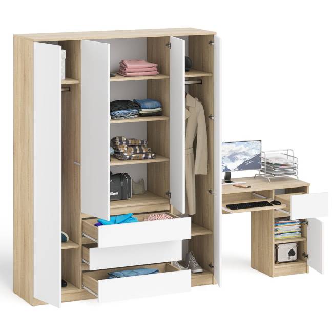 Стол компьютерный МС-1 правый и шкаф МШ1600 Мори цвет дуб сонома/белый