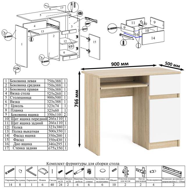 Стол компьютерный МС-1 правый и шкаф МШ1600 Мори цвет дуб сонома/белый