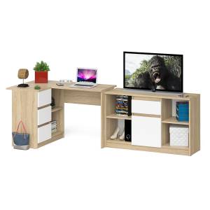 Тумба Мори МТВ1204.1 и стол компьютерный угловой МС-16 левый цвет дуб сонома/белый