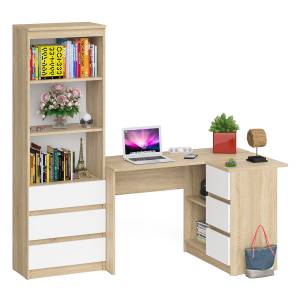 Стеллаж-комод три ящика Мори МСТ-600 с угловым компьютерным столом МС-16 тумба справа цвет дуб сонома/белый