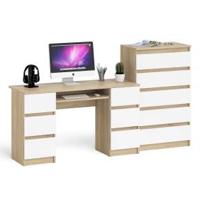 Комод высокий Мори МК700 5-ть ящиков с двухтумбовым компьютерным столом МС-2 цвет дуб сонома/белый