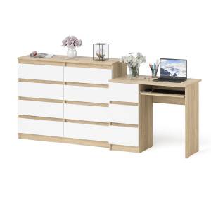 Комод Мори 1200-8 и стол компьютерный МС-6 3 ящика слева цвет дуб сонома/белый