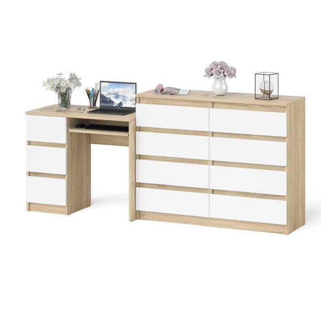 Комод Мори 1200-8 и стол компьютерный МС-6 3 ящика слева цвет дуб сонома/белый