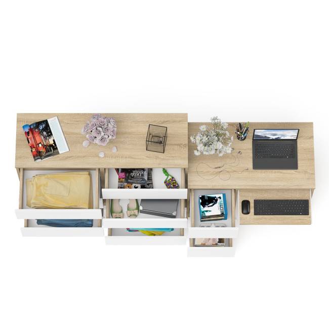 Комод Мори 1200-8 и стол компьютерный МС-6 3 ящика слева цвет дуб сонома/белый