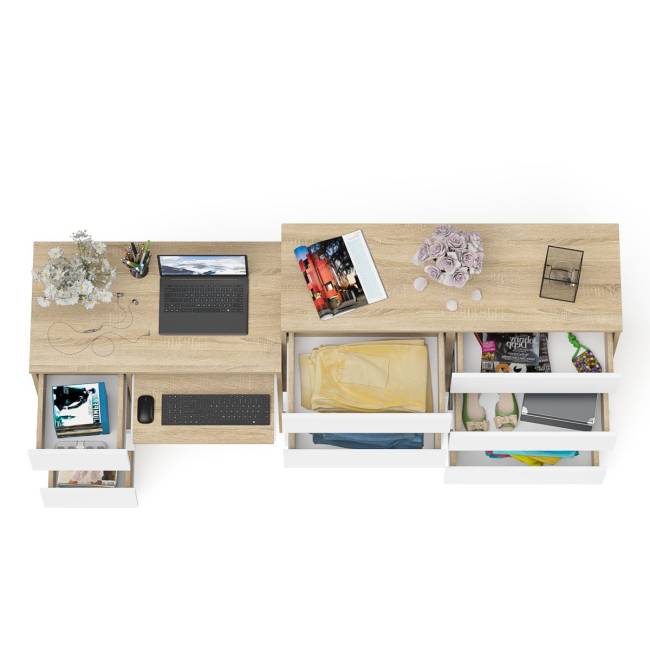 Комод Мори 1200-8 и стол компьютерный МС-6 3 ящика слева цвет дуб сонома/белый