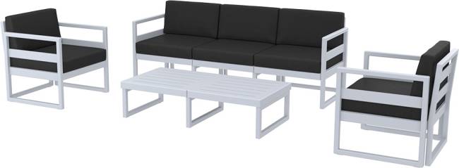 Диван пластиковый трехместный с подушками Mykonos XL серебристый, черный 2000х720х750 мм Диван пластиковый трехместный с подушками Mykonos XL серебристый, черный 2000х720х750 мм