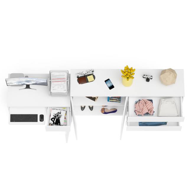 Комод-тумба ящики и дверки Мори 1600 и стол компьютерный МС-1 правый цвет белый