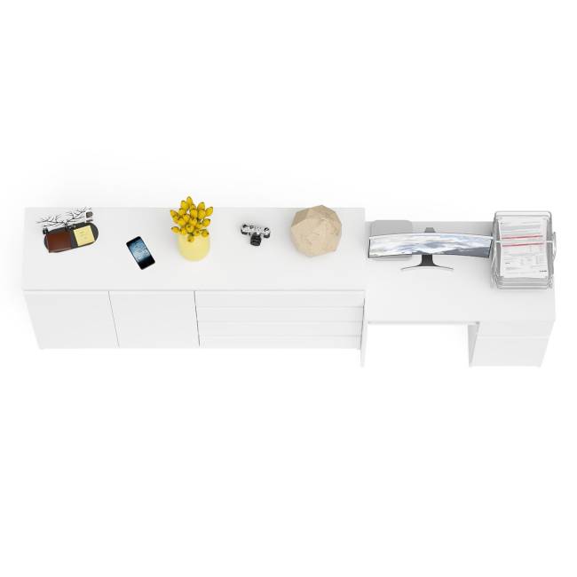 Комод-тумба ящики и дверки Мори 1600 и стол компьютерный МС-1 правый цвет белый