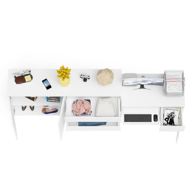 Комод-тумба ящики и дверки Мори 1600 и стол компьютерный МС-1 правый цвет белый