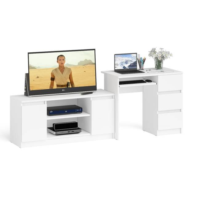 Стол компьютерный МС-6 с тумбой справа и с тумбой на 1200 Мори цвет белый