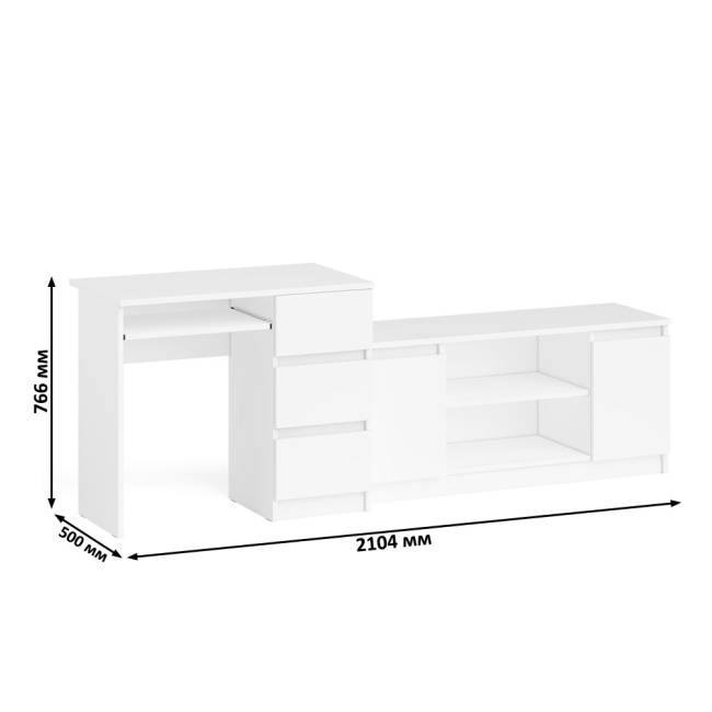 Стол компьютерный МС-6 с тумбой справа и с тумбой на 1200 Мори цвет белый