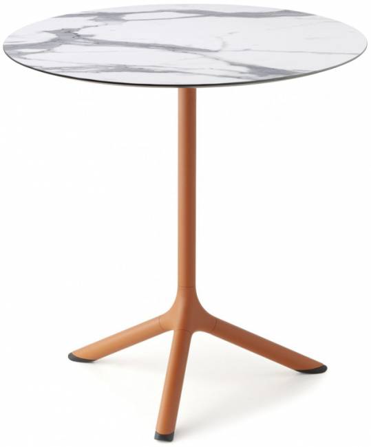 Стол ламинированный обеденный складной Tripe Folding терракотовый, белый мрамор Каррара Ø700х740 мм