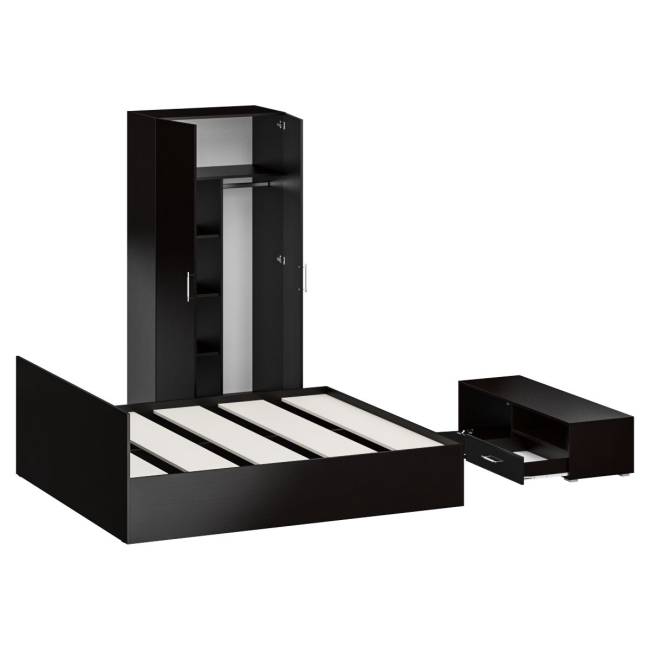 Спальня Стандарт № 3 с кроватью 1800 цвет венге/фасады ТВ тумбы МДФ чёрный глянец