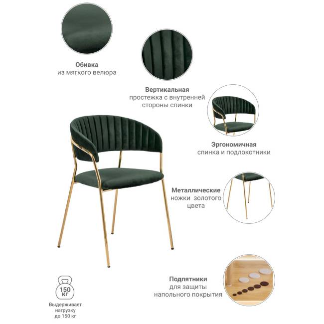 Комплект из 2-х стульев Turin зеленый, золотые ножки