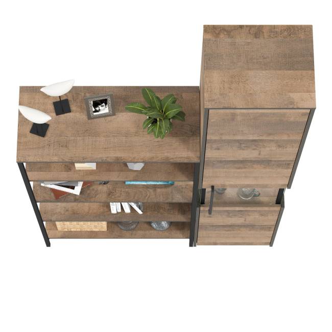 Шкаф-пенал с витриной с подсветкой и открытый стеллаж Трувор цвет дуб гранж песочный/интра