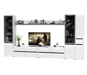 Сидней стенка комплектация № 110 цвет белый/чёрный/МДФ белый глянец