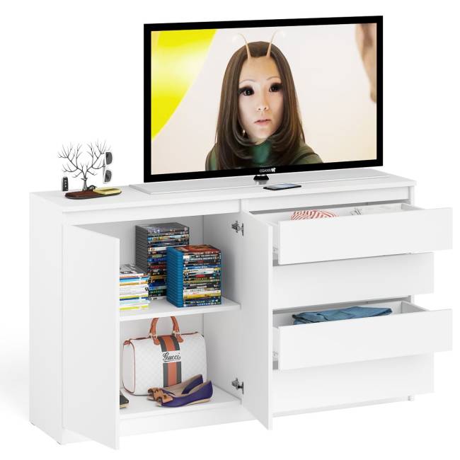 Комод широкий на четыре ящика и две дверки Мори МК1600.1 цвет белый