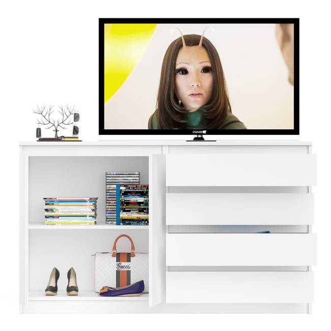 Комод широкий на четыре ящика и две дверки Мори МК1600.1 цвет белый