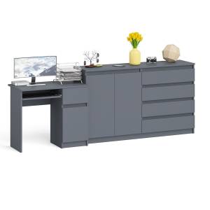 Комод-тумба ящики и дверки Мори 1600 и стол компьютерный МС-1 правый цвет графит