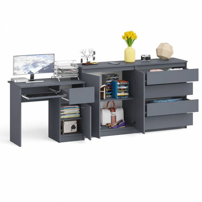 Комод-тумба ящики и дверки Мори 1600 и стол компьютерный МС-1 правый цвет графит