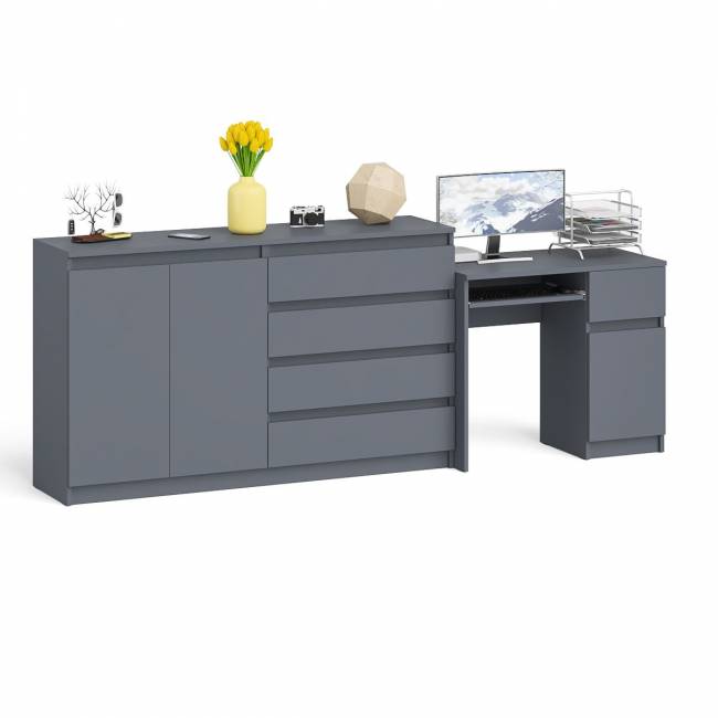 Комод-тумба ящики и дверки Мори 1600 и стол компьютерный МС-1 правый цвет графит
