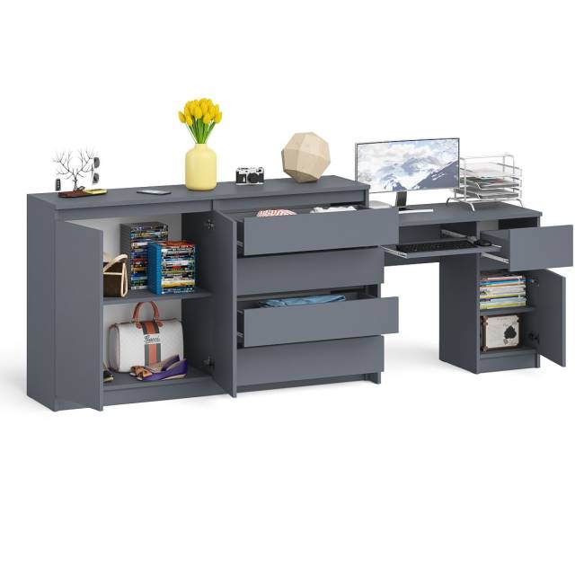 Комод-тумба ящики и дверки Мори 1600 и стол компьютерный МС-1 правый цвет графит