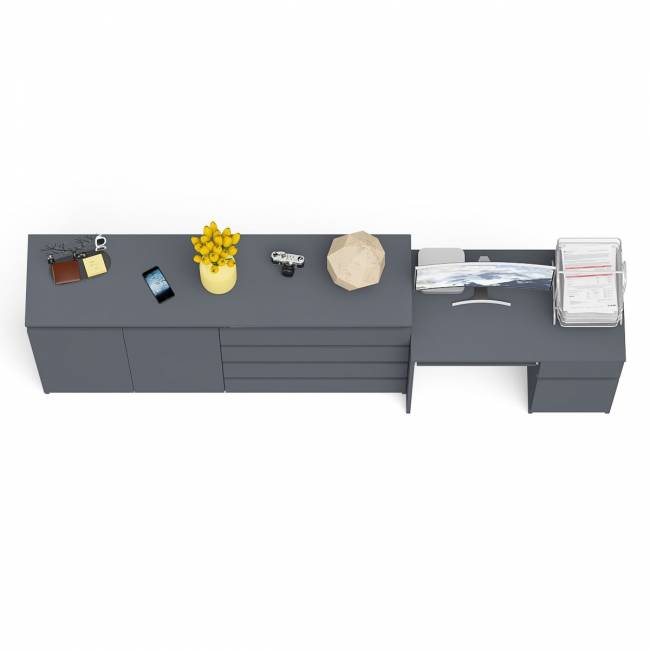 Комод-тумба ящики и дверки Мори 1600 и стол компьютерный МС-1 правый цвет графит