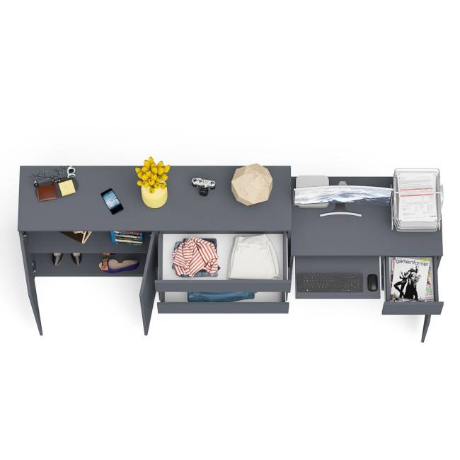 Комод-тумба ящики и дверки Мори 1600 и стол компьютерный МС-1 правый цвет графит