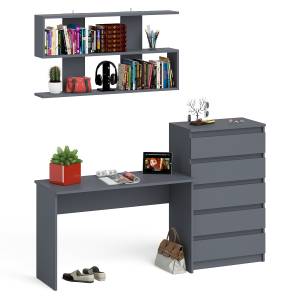 Комод высокий Мори пять выдвижных ящиков со столом для работы на 1200 и навесной полкой 1200 цвет графит