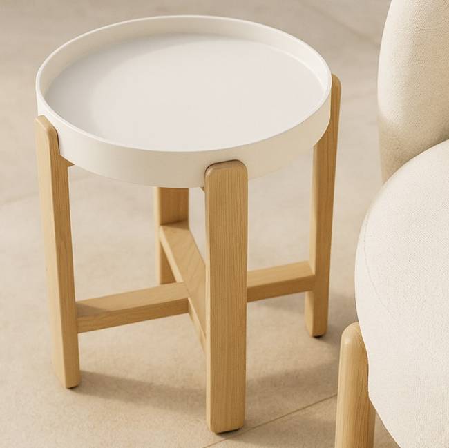 Столик металлический кофейный Nature натуральный, белый Ø435х485 мм