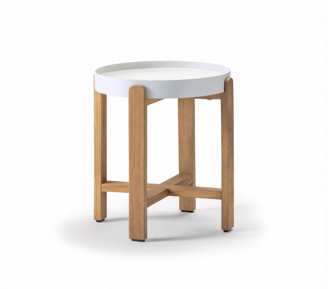 Столик металлический кофейный Nature натуральный, белый Ø435х485 мм