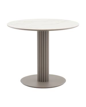 Стол круглый Терралино D90 верх керамика белый матовый, основание металл латте