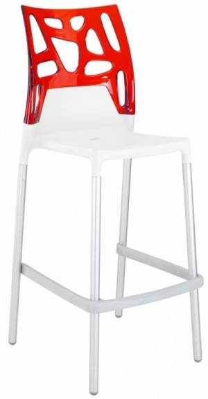 Стул пластиковый барный Ego-Rock Bar сатинированный алюминий, белый, красный 480х540х1130 мм