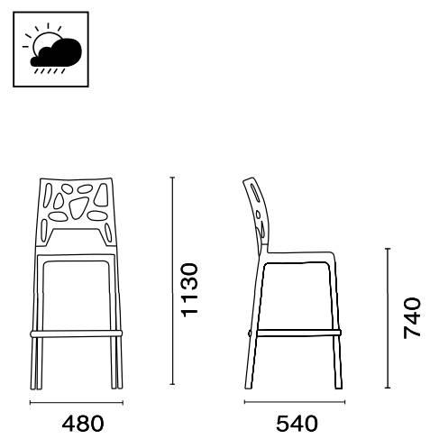 Стул пластиковый барный Ego-Rock Bar сатинированный алюминий, белый, красный 480х540х1130 мм