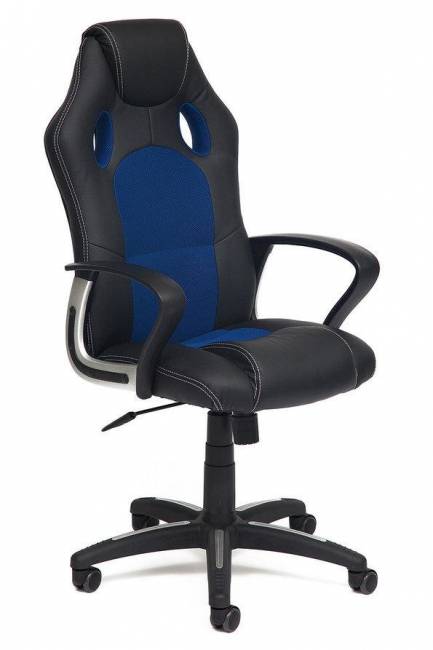 Кресло компьютерное «Рейсер Нью» (Racer New) (Искусств. чёрн. кожа + синяя сетка)