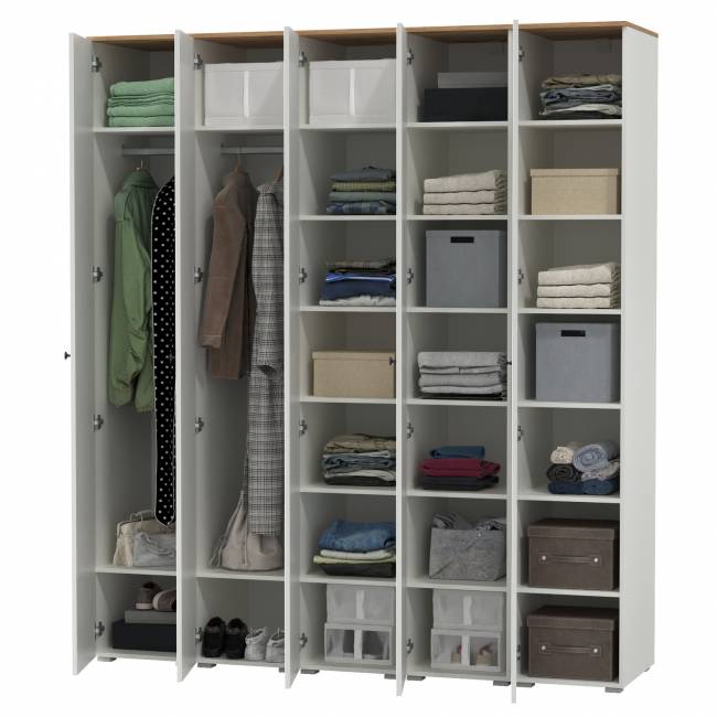 Стенка из шкаф-пеналов Остин цвет белый шагрень/дуб крафт золотой