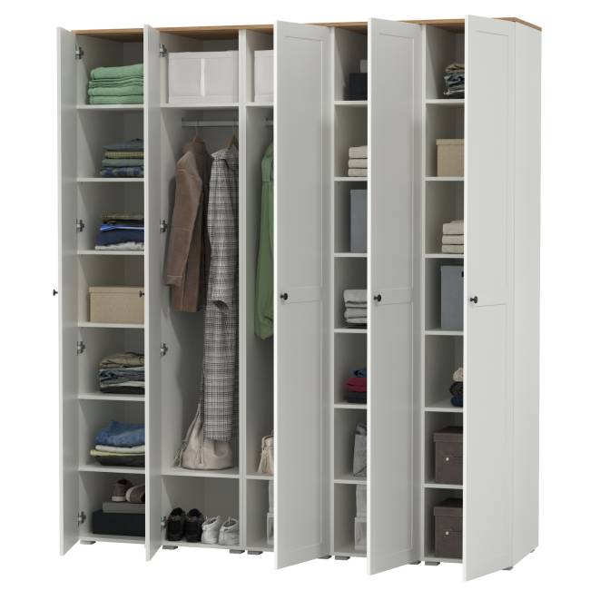 Стенка из шкаф-пеналов Остин цвет белый шагрень/дуб крафт золотой