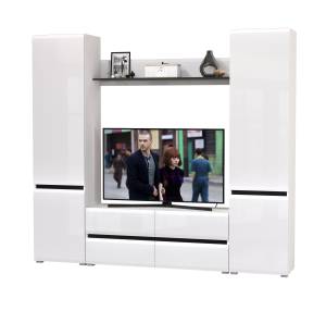 Сидней тумба для ТВ с полочкой и двумя шкафами с дверками цвет белый/чёрный/МДФ белый глянец